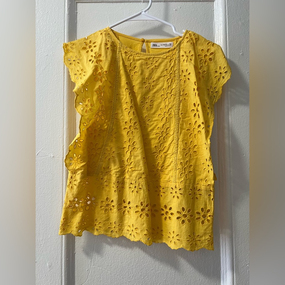 Zara Yellow Eyelet Blouse